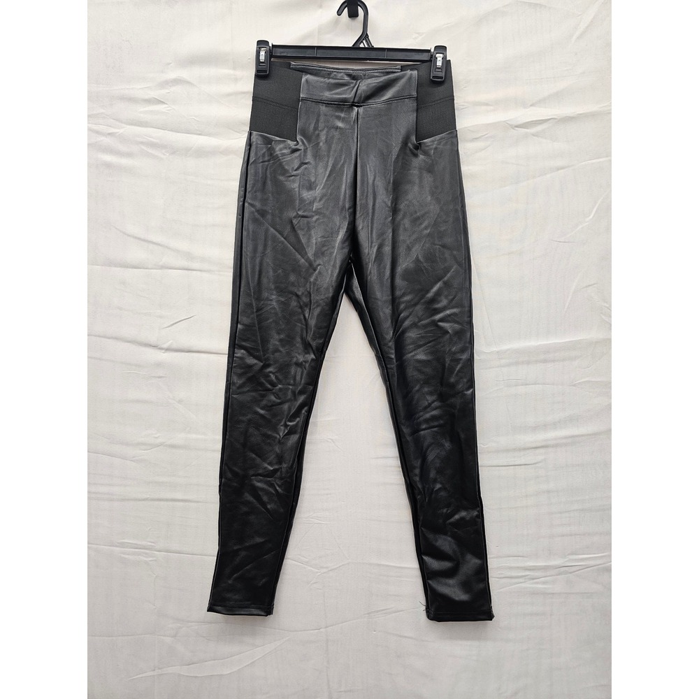 A New Day‎ Black Faux Leather High Rise Leggings M Elastic Waist Skinny Pants